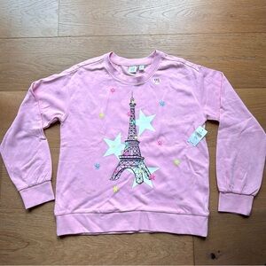 NWT GAP Girls Sweatshirt XXL/14-16 Pink Paris Eiffel Tower Flower Sequins